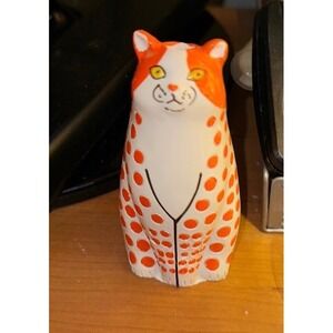 Cat Vase Striped Orange New 9cm